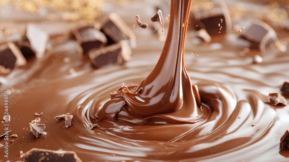 Poster An inviting image of chocolate pouring over a surface, creating a delightful composition that captures the essence of rich flavors and culinary artistry in motion.