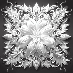 Elegancki biały ornament kwiatowy – delikatny wzór florystyczny w stylu glamour, luksusowa dekoracja z bogatymi detalami, subtelna kompozycja roślinna w pastelowych odcieniach, nowoczesna sztuka cyfro