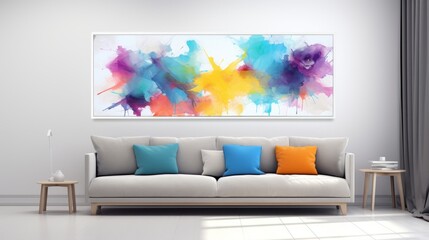 Abstract Watercolor and Acrylic Texture with Horizontal Long Wall Background and Colorful Stain
