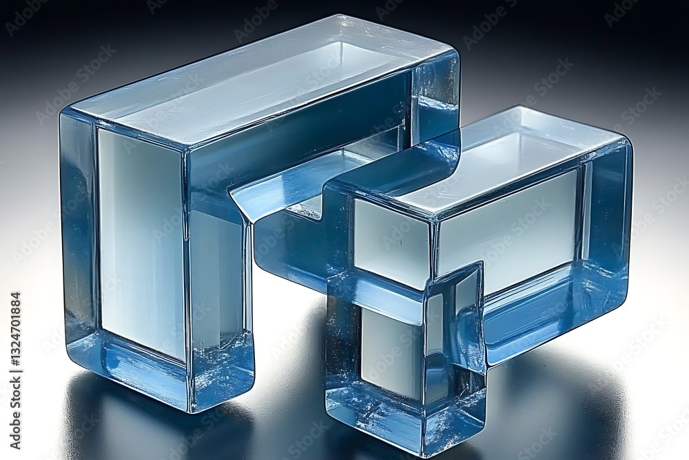 Poster abstract transparent blocks interconnected with geometric shapes design