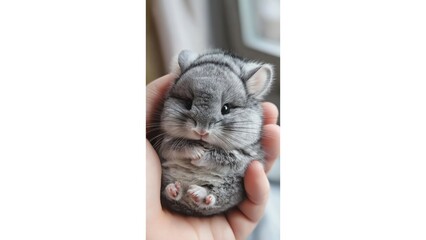 Adorable Baby Chinchilla Being Held by Someone Very Fluffy and Cute in a Photorealistic Manner
