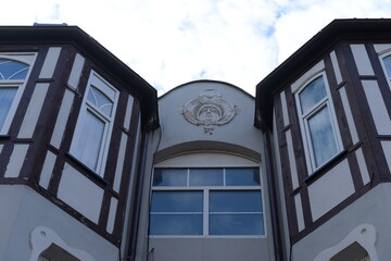 A fragment of the Schutz Sisters apartment building in Art Nouveau (Art Nouveau style). Kurortny Prospekt, 25. Zelenogradsk. Kaliningrad region