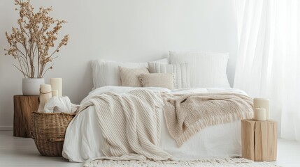 A cozy bedroom with a comfortable bed and soft decorative elements