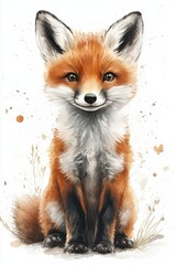 Obraz premium Adorable Baby Fox Watercolor Illustration in Playful Cute Theme for Childrens Nursery Art