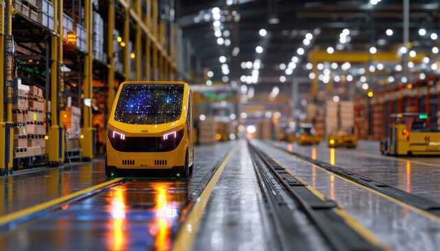 Explore the future of supply chain management with our AI-powered logistics warehouse featuring cutting-edge robotic automation Witness seamless operations, optimized efficiency, and reduced costs - Powered by Adobe