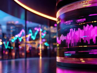 Explore the future of work with professionals analyzing data analytics during an online conference, enhanced by cutting-edge futuristic holographic charts, showcasing significant innovation in hybrid