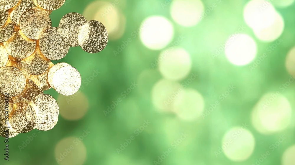 Aufkleber abstract golden bokeh lights on soft green background creating a dreamy atmosphere
