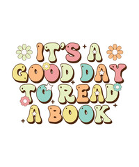 Fototapeta premium retro book lover t-shirt design with colorful groovy typography and cute flowers. reading t shirt design.