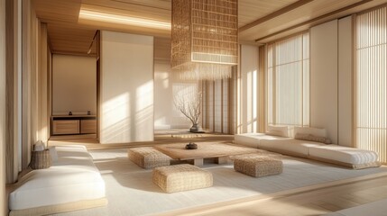 A modern and tranquil living room design with natural light