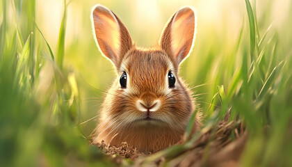 Fototapeta premium Cute bunny in grassy meadow