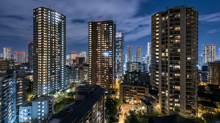 AI generator image of high-rise buildings, condominiums, offices in the middle of large cities There is traffic, transportation. safe	
