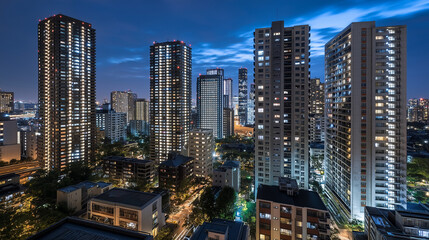 Naklejka premium AI generator image of high-rise buildings, condominiums, offices in the middle of large cities There is traffic, transportation. safe 