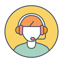 Circular icon of a person wearing headset