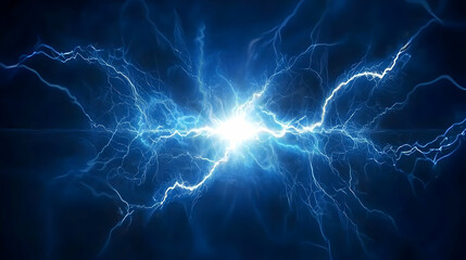 Vivid Blue Electrical Energy Discharge With Bright White Core on a Dark Background
