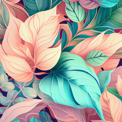 Abstrakcyjna ilustracja kwiatowa 3D – kolorowe kwiaty w pastelowych odcieniach, artystyczna kompozycja roślinna, bogaty wzór florystyczny, nowoczesna grafika cyfrowa, elegancka dekoracja z detalami