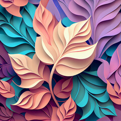 Abstrakcyjna ilustracja kwiatowa 3D – kolorowe kwiaty w pastelowych odcieniach, artystyczna kompozycja roślinna, bogaty wzór florystyczny, nowoczesna grafika cyfrowa, elegancka dekoracja z detalami