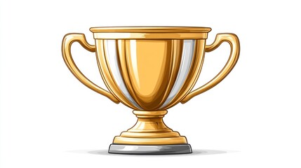 Golden trophy cup, symbol of victory, isolated on white background