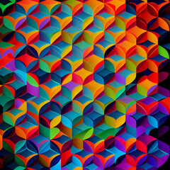 Abstrakcyjny geometryczny wzór 3D – kolorowa kompozycja z dynamicznymi kształtami, gradientowe barwy, nowoczesna grafika cyfrowa, hipnotyzujący efekt wizualny, kreatywny design z teksturą