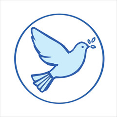 Peaceful Blue Dove Vector Design with Circular Frame and Green Leaves for Harmony and Unity Themes.