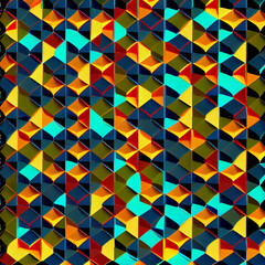 Abstrakcyjny geometryczny wzór 3D – kolorowa kompozycja z dynamicznymi kształtami, gradientowe barwy, nowoczesna grafika cyfrowa, hipnotyzujący efekt wizualny, kreatywny design z teksturą
