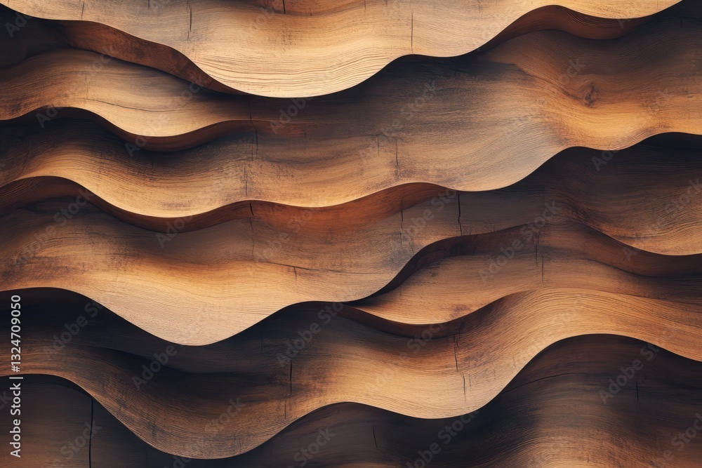 Leinwandbilder Abstract wavy planks create a seamless texture in a modern digital design display, 4K Abstract Displaced Wavy Planks 3D CGI Seamless