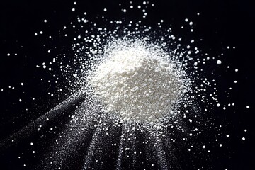 Pile of white powder on dark backdrop offers textural element