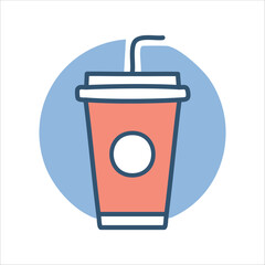 Disposable cup with straw, simple icon design