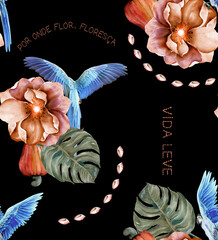 print with birds and flowers