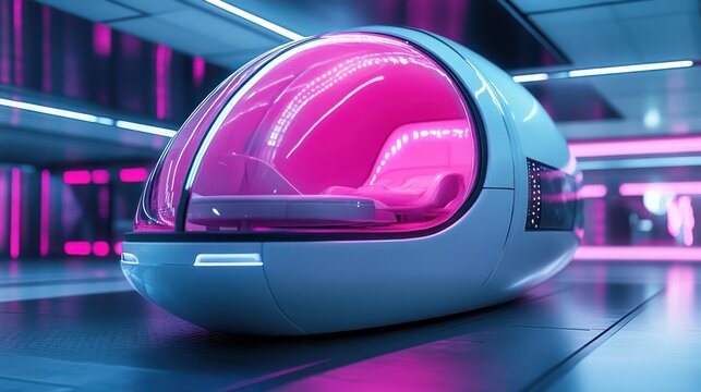 Futuristic Pod Style Transportation System Inside Glowing Environment