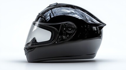 Fototapeta premium Shiny black motorcycle helmet, isolated on white background
