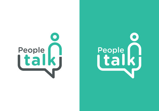 chat logo design, combination of people talking chat bubble icon vector logo modern and simple wordmark