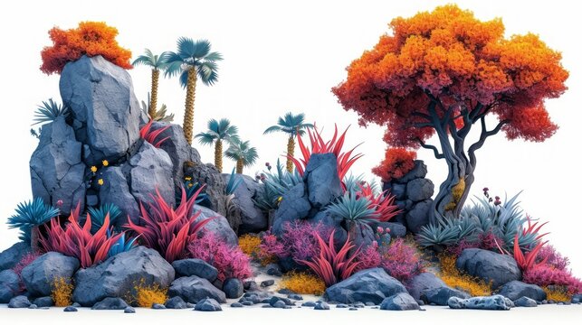 Alien Plants and Landscapes in a Futuristic New World Environment with Clean Lines and Vibrant Colors and Strange Vegetation