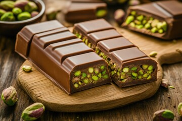 Tasty Chocolate Bar with Pistachio and Whole Nuts Nearby