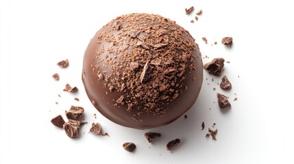 Top-down view of a chocolate truffle with cocoa dusting, isolated on white background