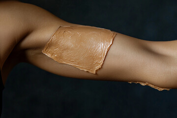 Damaged and regeneration area of skin on the arm on dark background