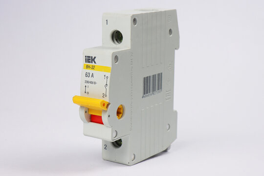 1 pole circuit breaker from IEK on a white background. 