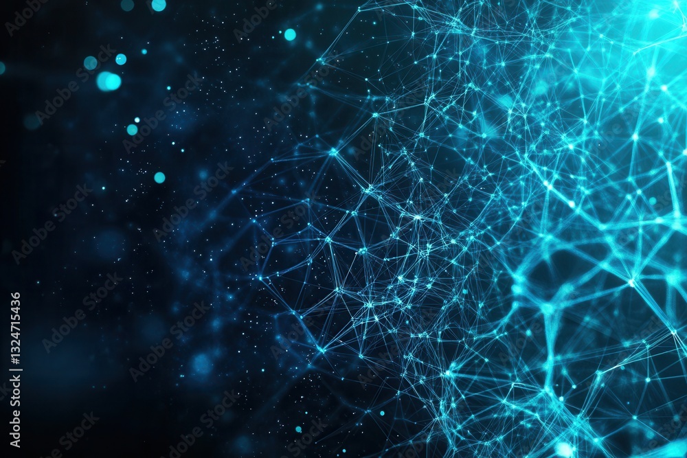 Poster Futuristic deep blue and cyan neural network patterns with cutting-edge tech design in a modern digital landscape