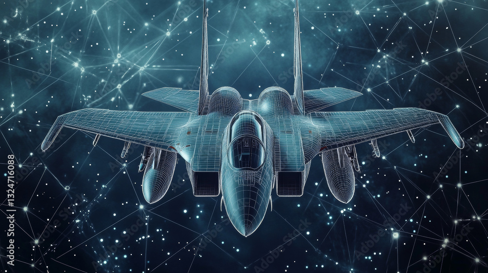 Poster grey fighter jet with polygon line on abstract background. polygonal space low poly with connecting 