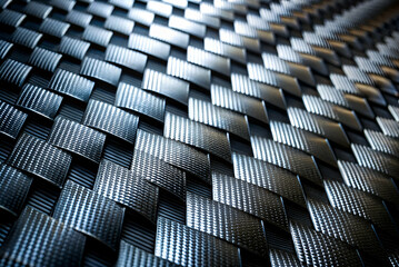 Fototapeta premium Textured Surface of Woven Material with a Shiny Metallic Finish, Close-up View Displaying Intricate Patterns and Reflective Quality in Modern Design