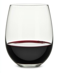 Elegant wine glass filled with rich red wine on a white backdrop.