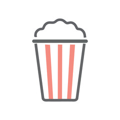 Popcorn in striped bucket; simple icon