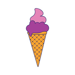 Vibrant Ice Cream Cone Illustration with Pink and Purple Scoop on Waffle Cone