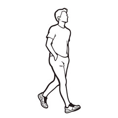 Fototapeta premium Walking person in minimalist line art displaying confidence and style, simplicity.