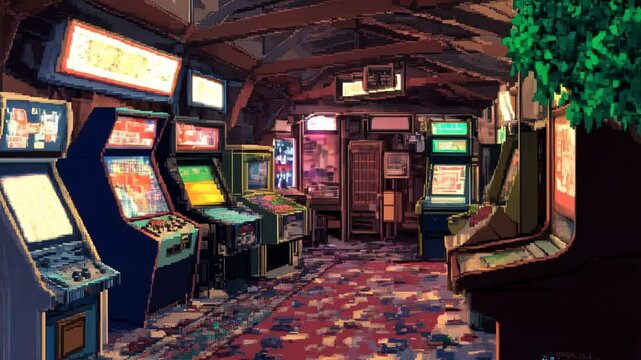 Nostalgic Retro Arcade: Pixel Art of a Classic Gaming Haven