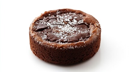 Top-down view of a fluffy chocolate souf with powdered sugar, isolated on white background
