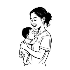 Obraz premium Mother holding baby, smiling warmly, vector illustration concept
