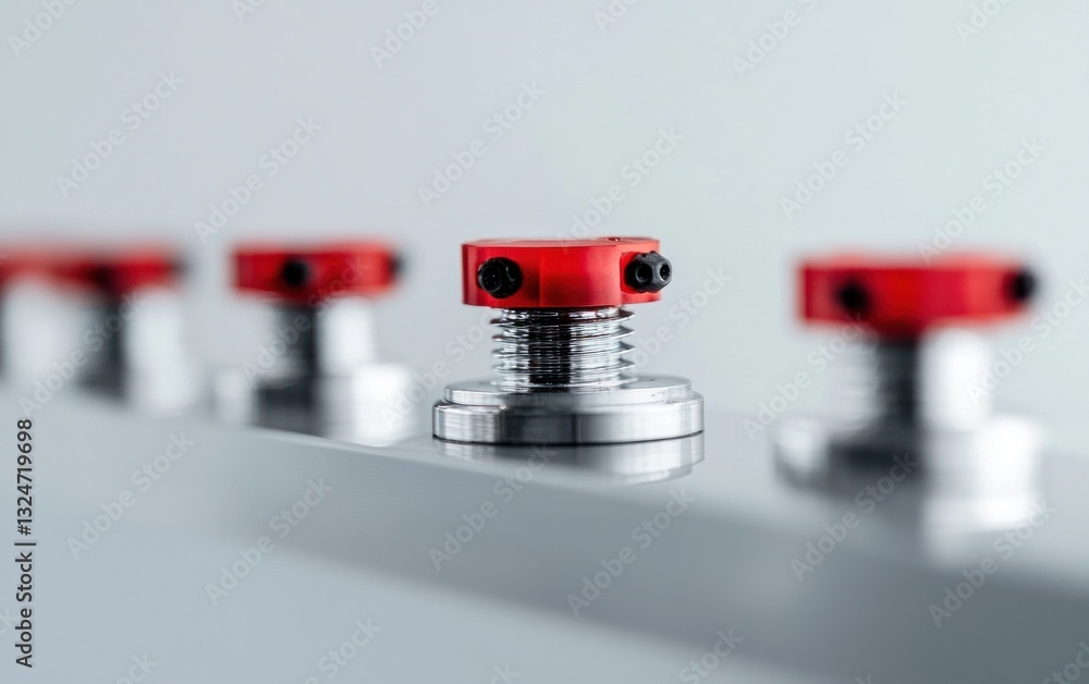 Poster red and silver mechanical components in a row