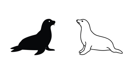 Seal Silhouettes: Marine Animal, Black and White Illustrations