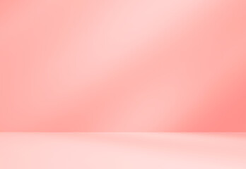 Empty pink colour room studio with sunlight effect shadow on the floor and wall for product presentation. Minimal backdrop design. Cosmetic, beauty and fashion showroom. Summer background mock up.