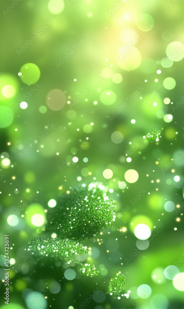Poster Abstract blurred green background with soft bokeh light and dewdrops creating fresh natural concept